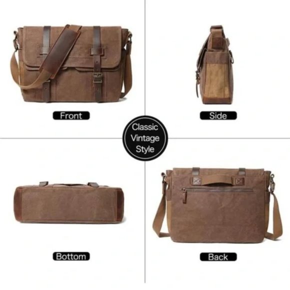 New Leather / Canvas Laptop Computer Bag Briefcase - Picture 9 of 12